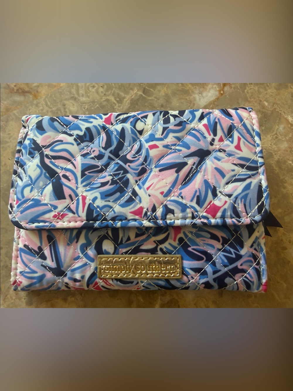 Simply Southern Quilted Floral Wallet in Blue, Pink & White
